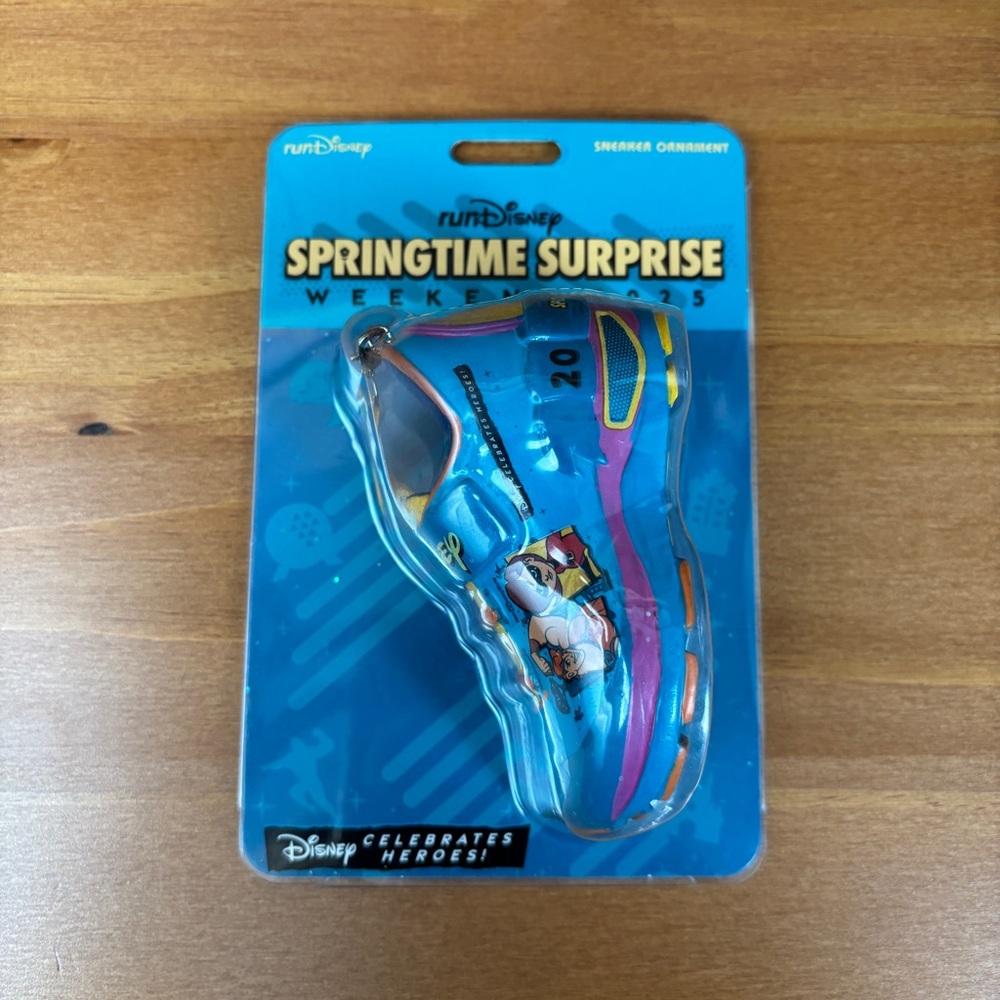 run Disney 2025 Springtime Surprise Weekend Blue and Pink Sneaker Ornament